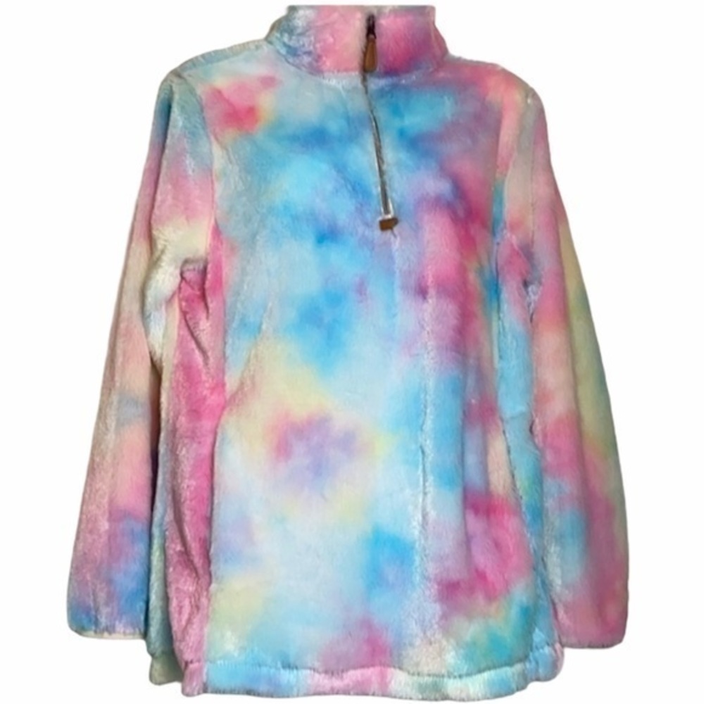Faux Fur pink, blue &  yellow Fleece Size Small